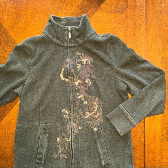 Amber Sun women’s petite cotton stretch full zip sweater hunter green SP - Picture 2 of 10